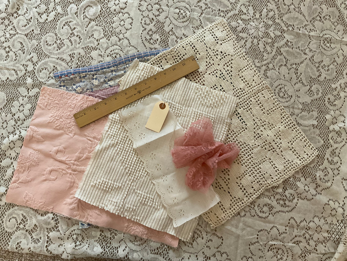 Pink and Blue 9 Patch Quilt w/pink and cream - B2