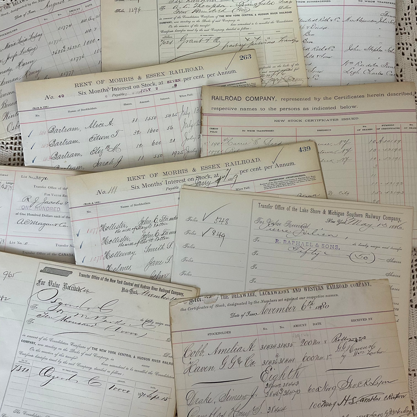 Antique Railroad Ledger & Certificate Pages – 18-Piece Ephemera Set