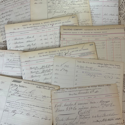 Antique Railroad Ledger & Certificate Pages – 18-Piece Ephemera Set