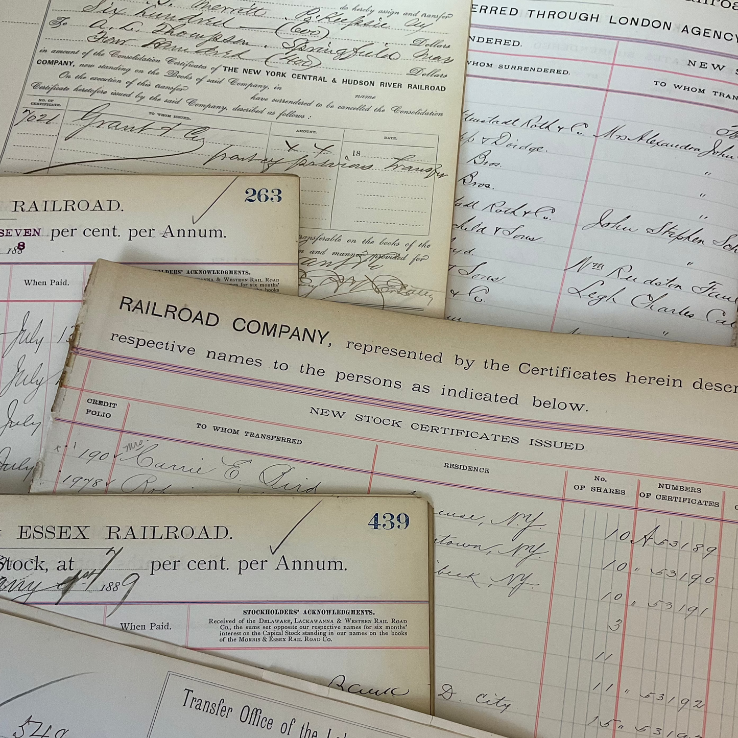Antique Railroad Ledger & Certificate Pages – 18-Piece Ephemera Set