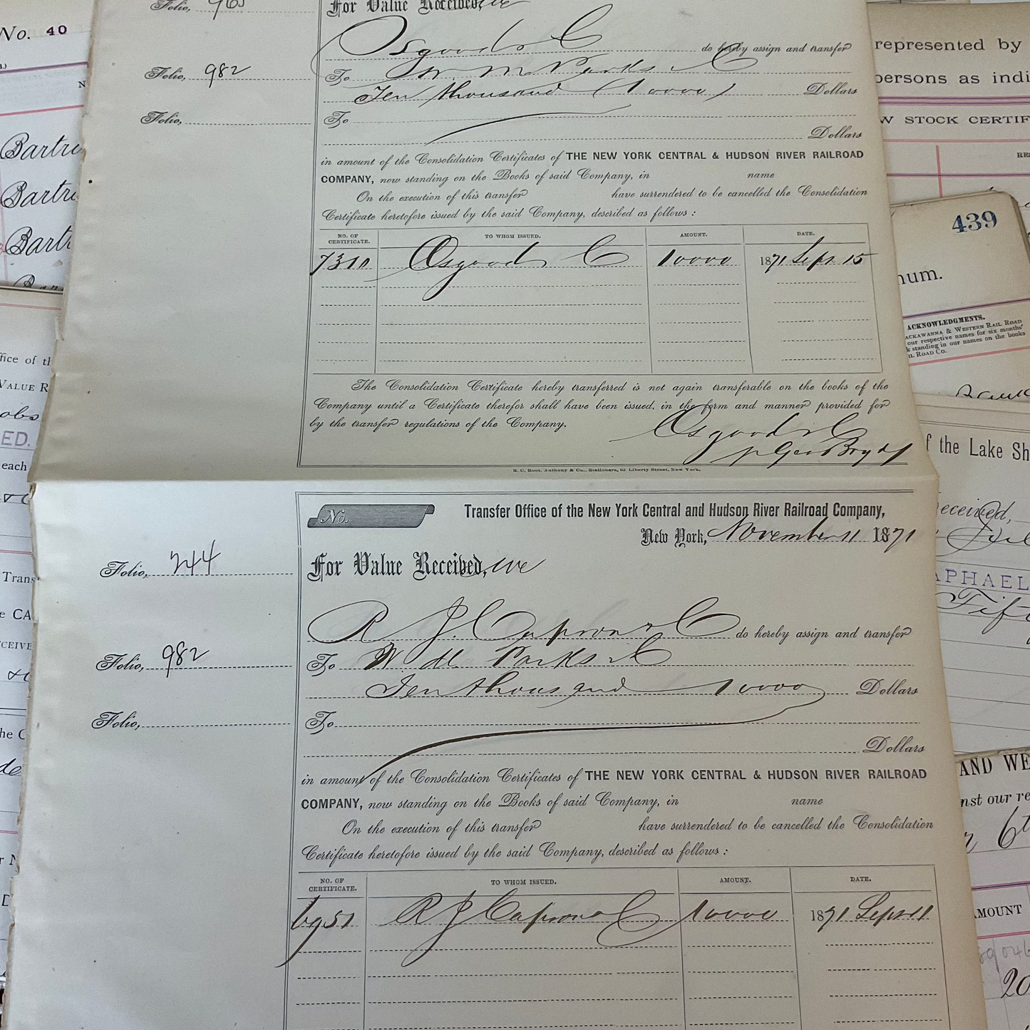 Antique Railroad Ledger & Certificate Pages – 18-Piece Ephemera Set