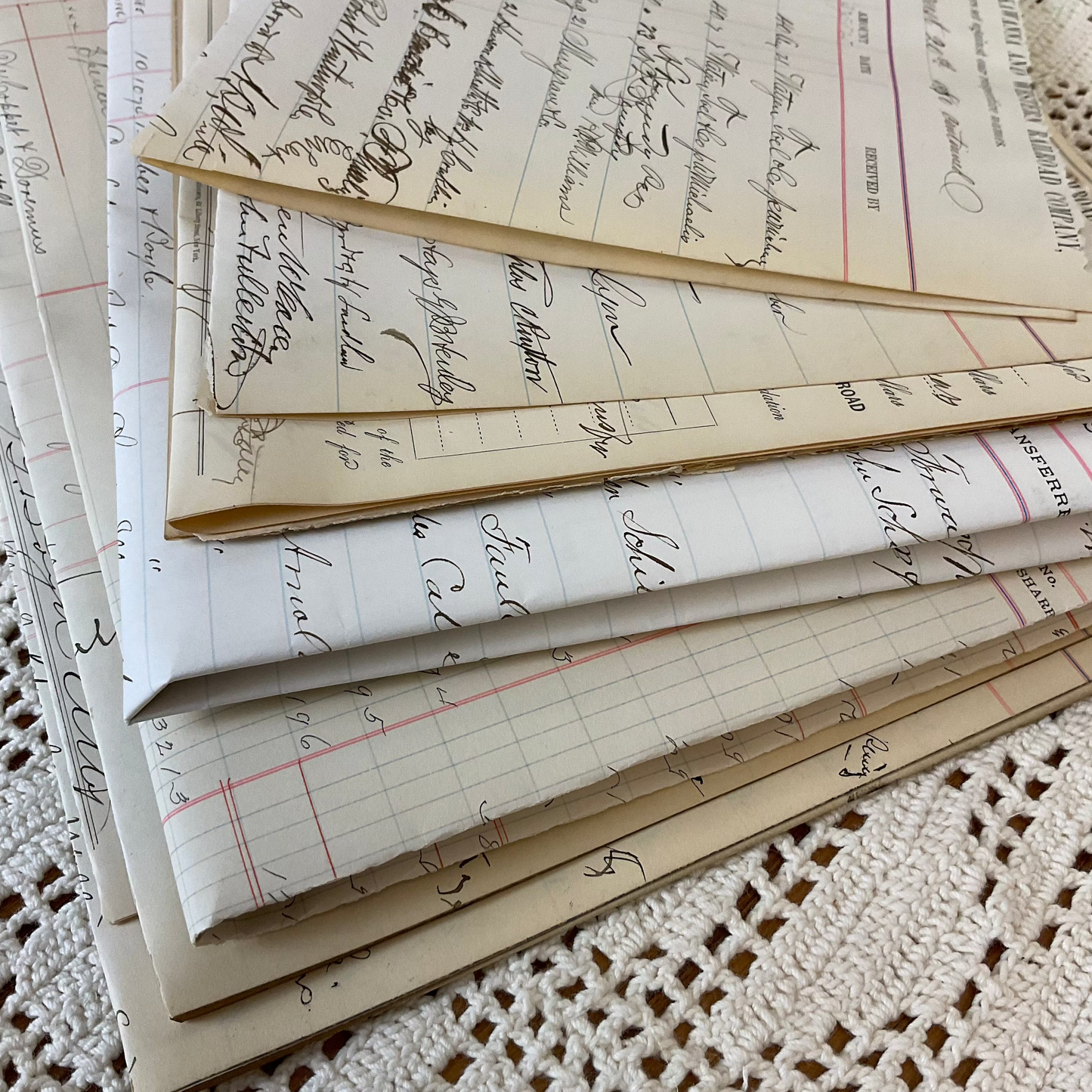 Antique Railroad Ledger & Certificate Pages – 18-Piece Ephemera Set