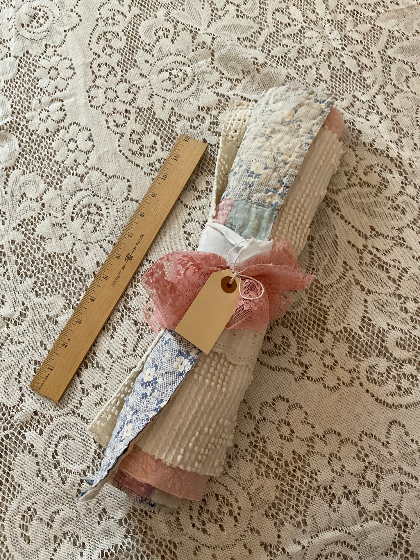 Pink and Blue 9 Patch Quilt w/pink and cream - B2