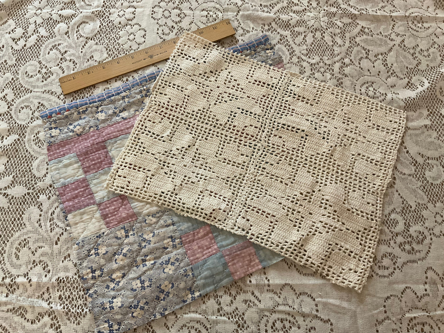 Pink and Blue 9 Patch Quilt w/pink and cream - B2