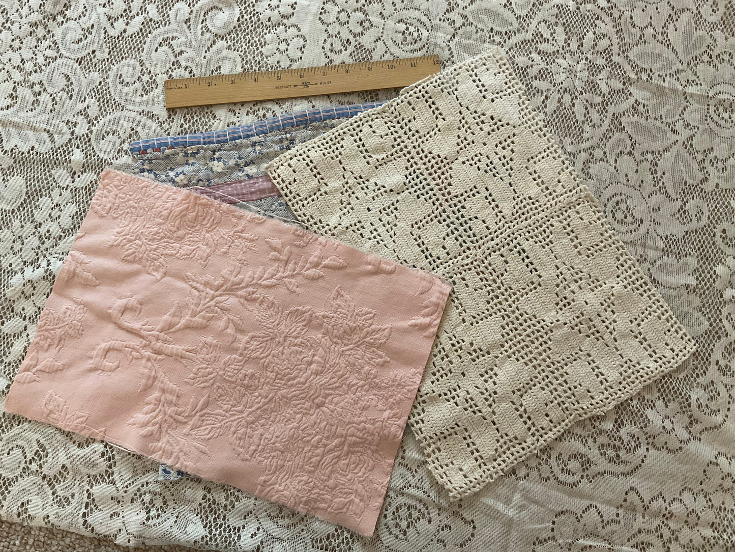 Pink and Blue 9 Patch Quilt w/pink and cream - B2