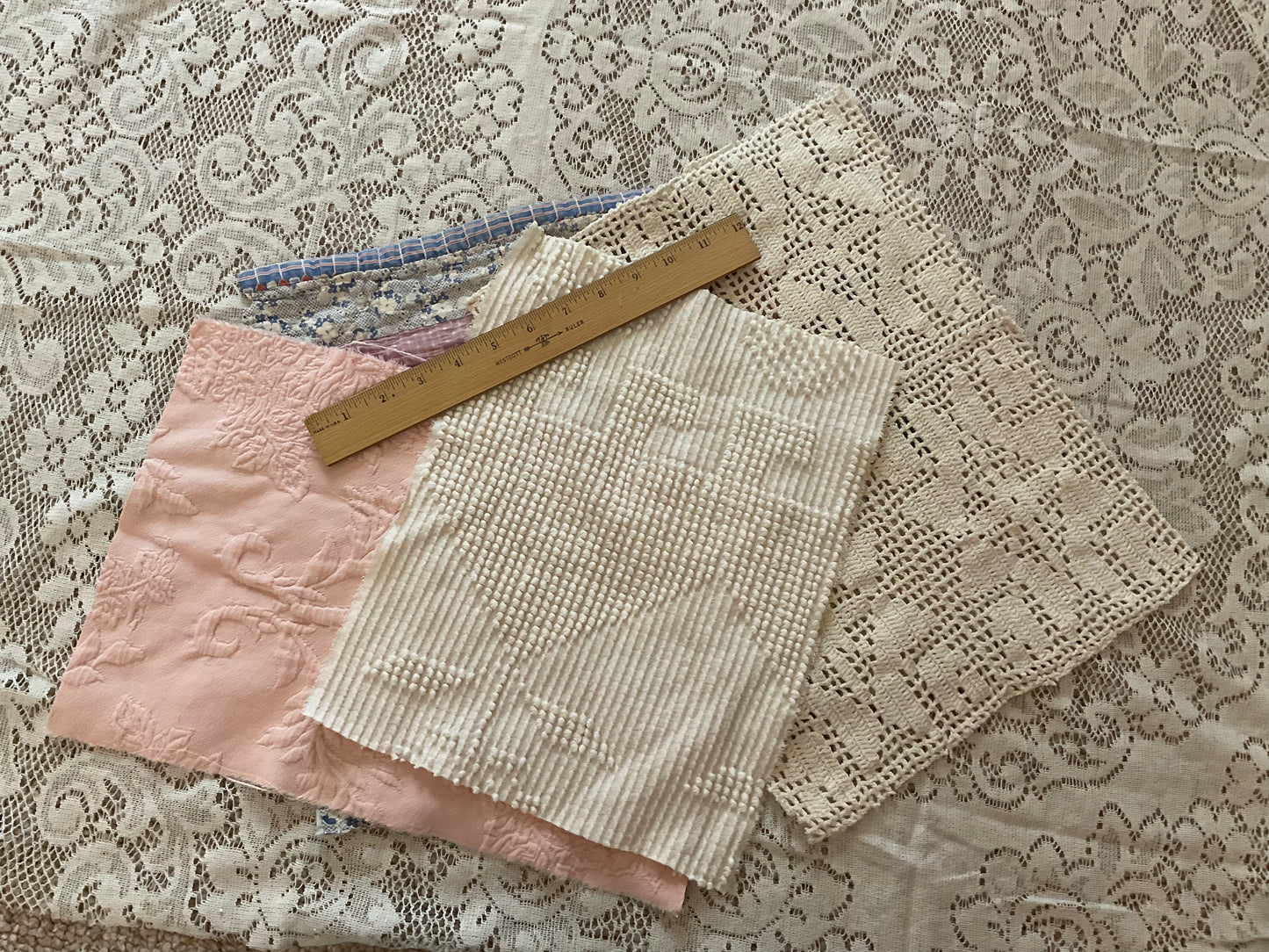 Pink and Blue 9 Patch Quilt w/pink and cream - B2