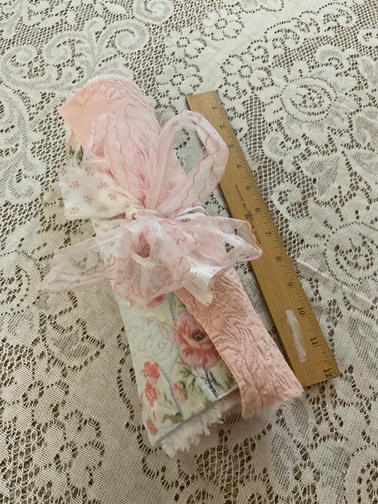 Blue Quilt with Pink flowers, Pink and White - B9