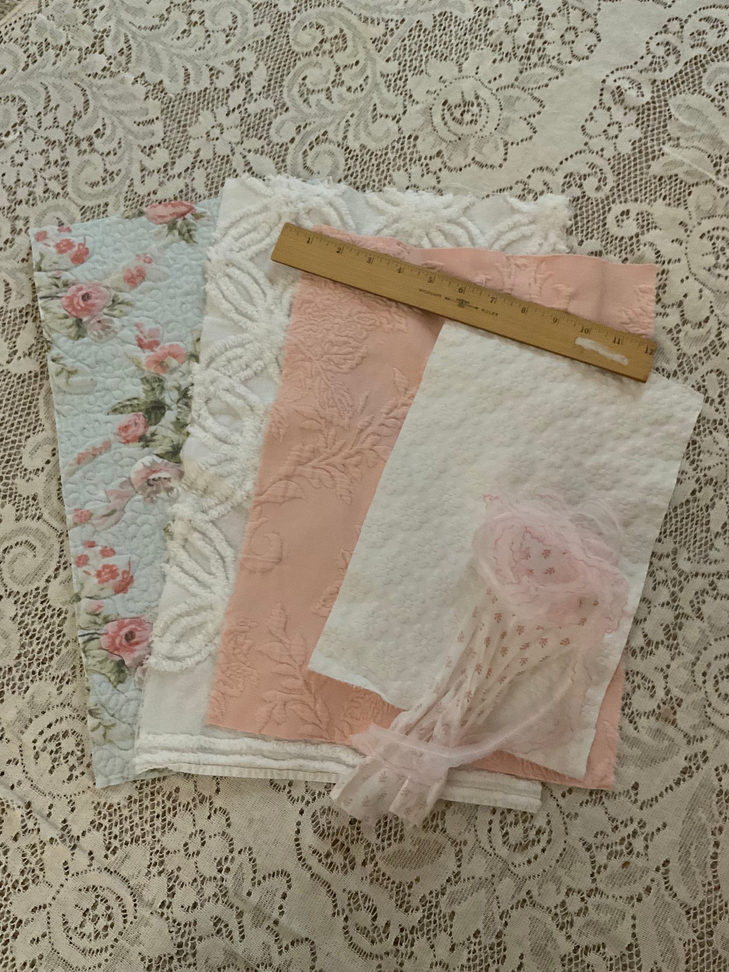 Blue Quilt with Pink flowers, Pink and White - B9
