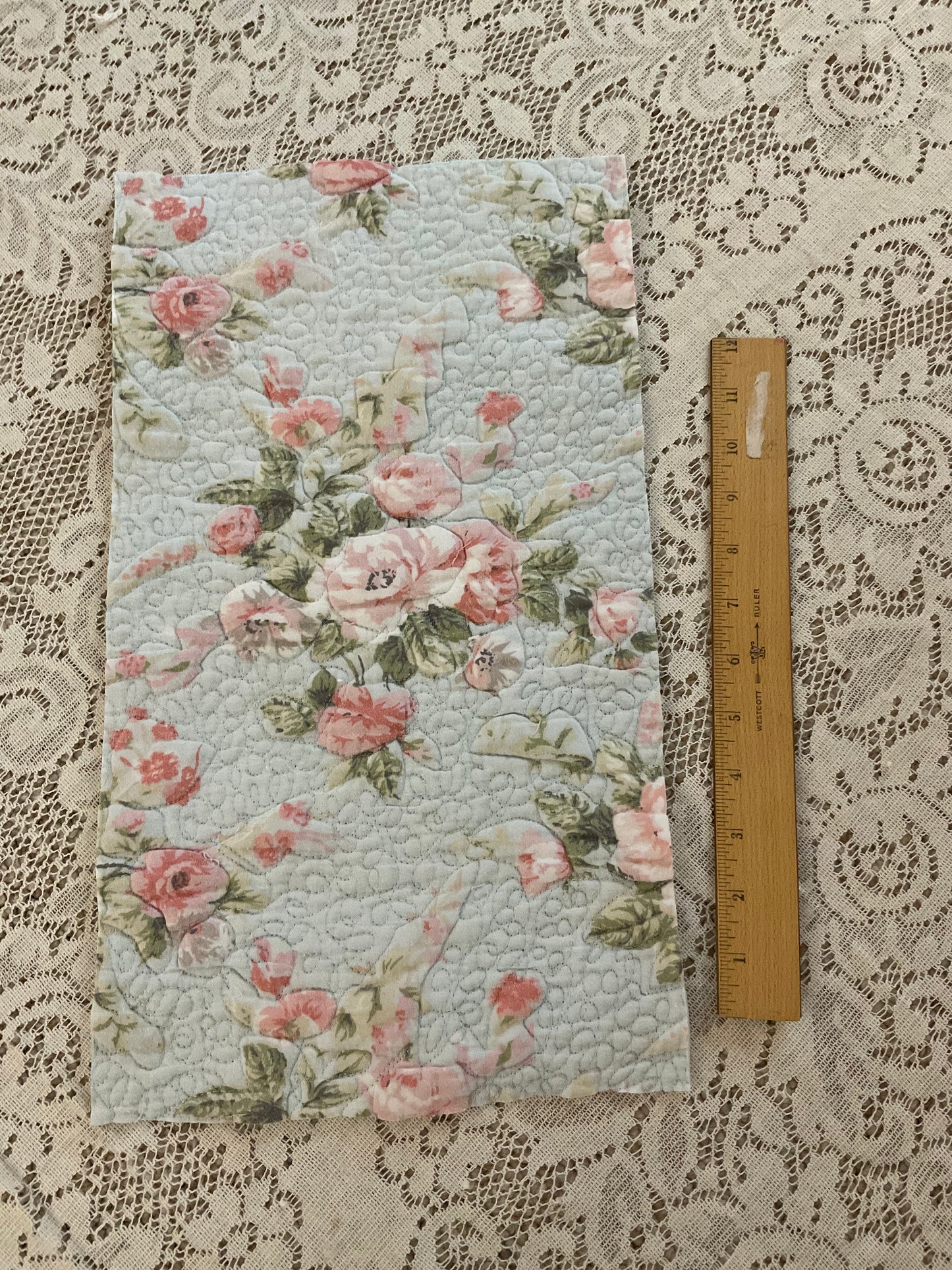 Blue Quilt with Pink flowers, Pink and White - B9