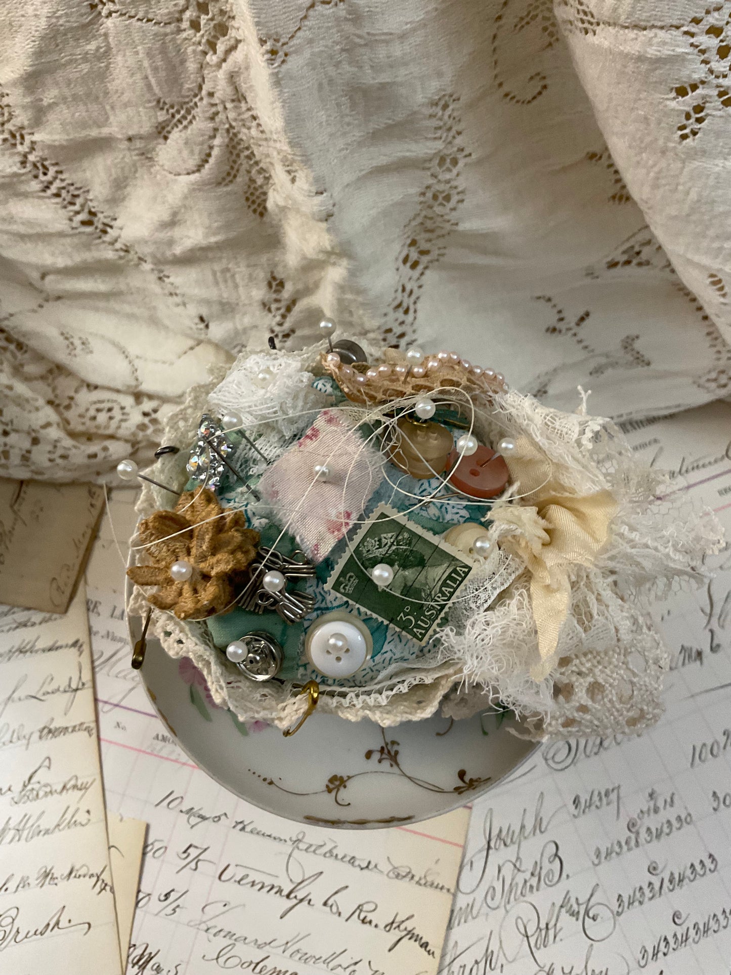 Teacup w/saucer Pincushion