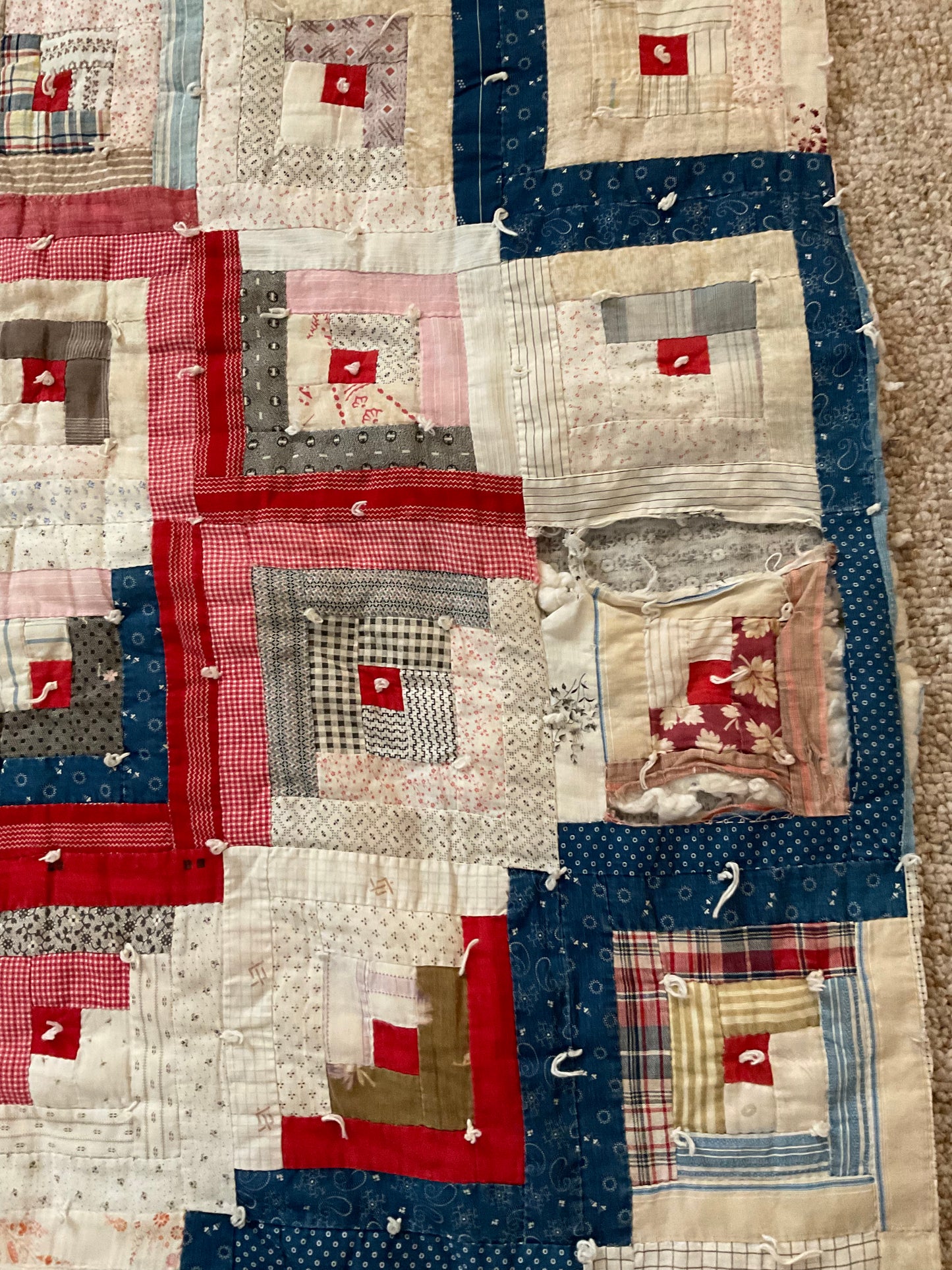 Extra Large piece of Log Cabin Quilt piece