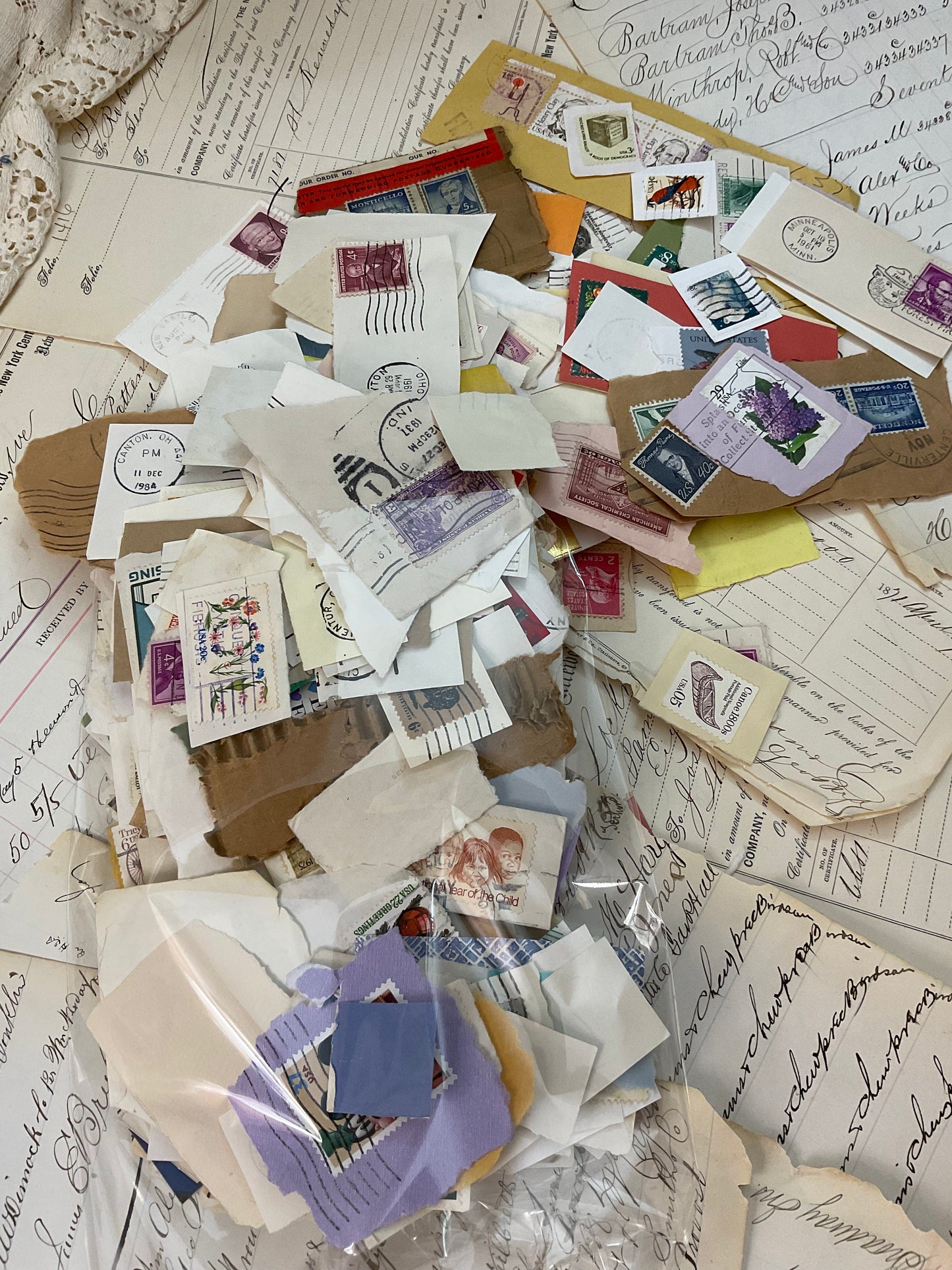 Stamps (torn off the envelopes.)