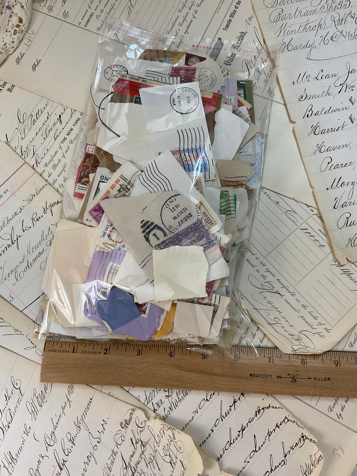 Stamps (torn off the envelopes.)