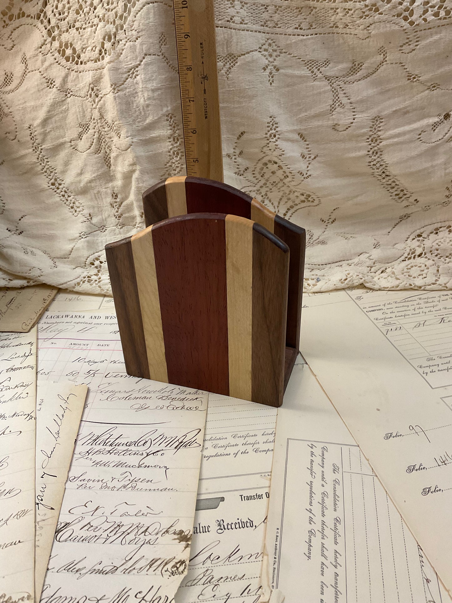 Striped napkin holder